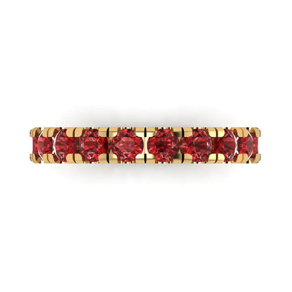 1 cttw Natural Garnet Round Cut Yellow Gold Eternity Wedding Band