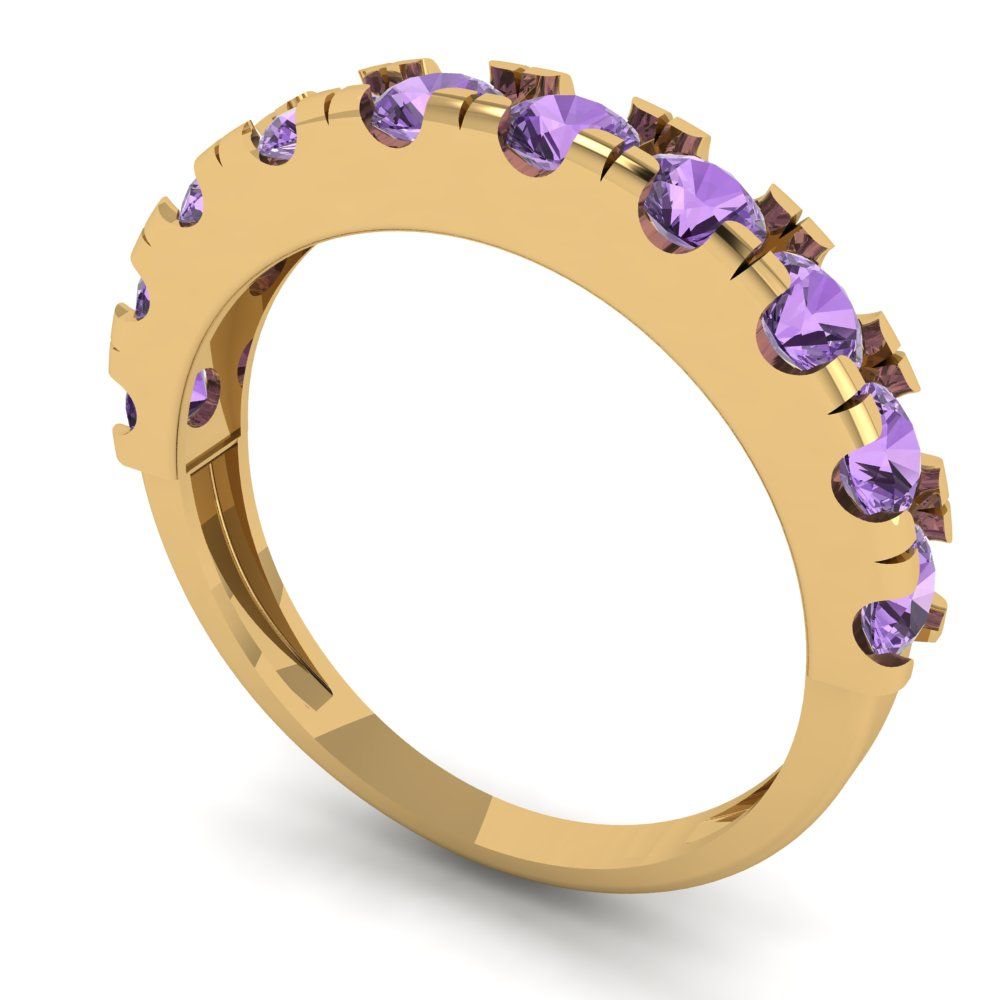 1 cttw Simulated Alexandrite Round Cut Yellow Gold Eternity Wedding Band