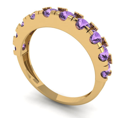 1 cttw Simulated Alexandrite Round Cut Yellow Gold Eternity Wedding Band
