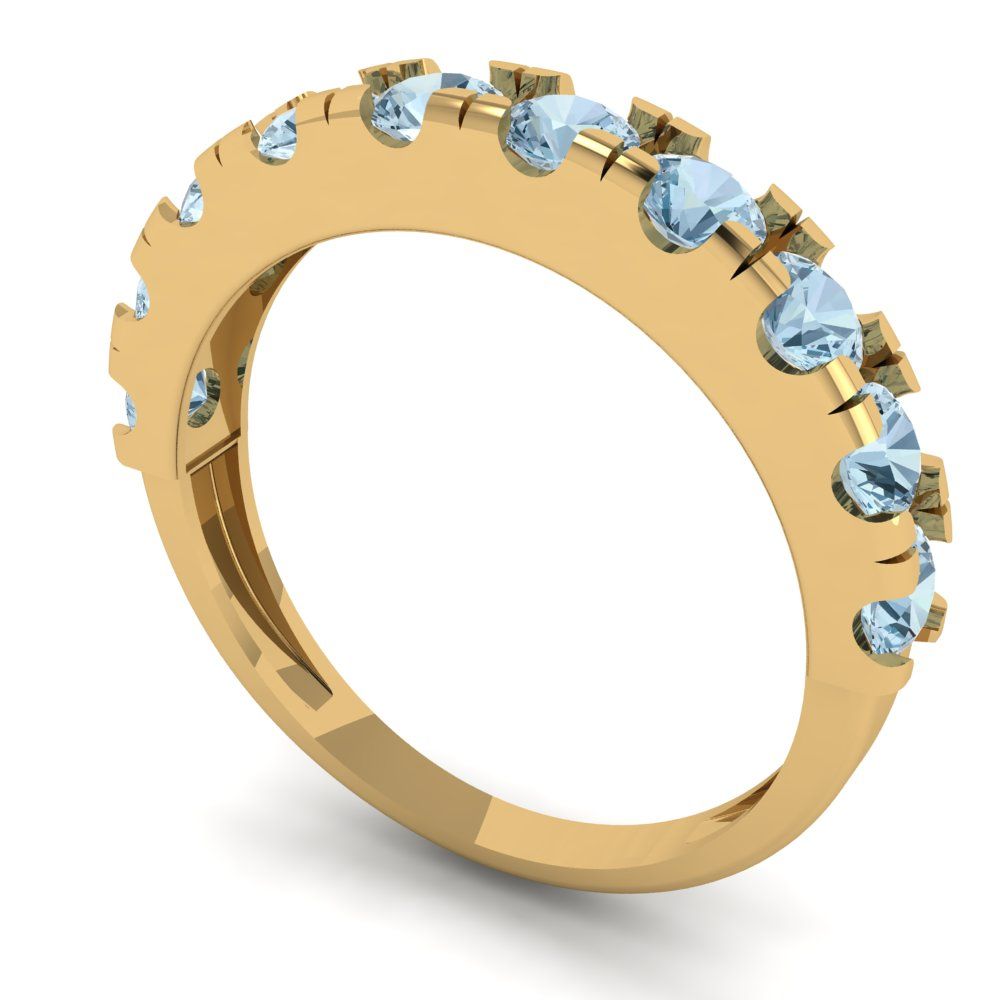 1 cttw Natural Aquamarine Round Cut Yellow Gold Eternity Wedding Band
