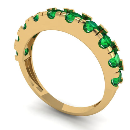 1 cttw Simulated Emerald Round Cut Yellow Gold Eternity Wedding Band