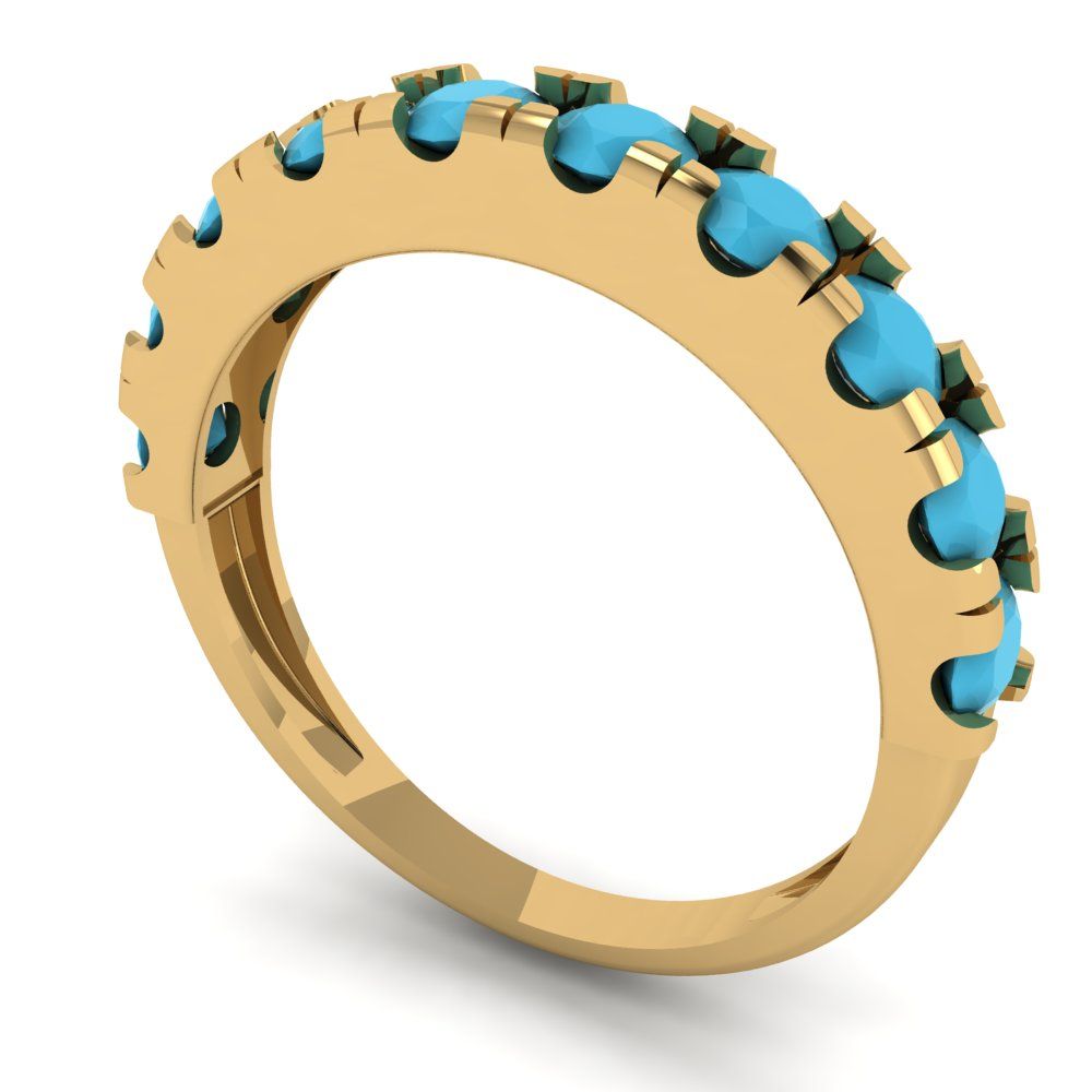 1 cttw Simulated Turquoise Round Cut Yellow Gold Eternity Wedding Band