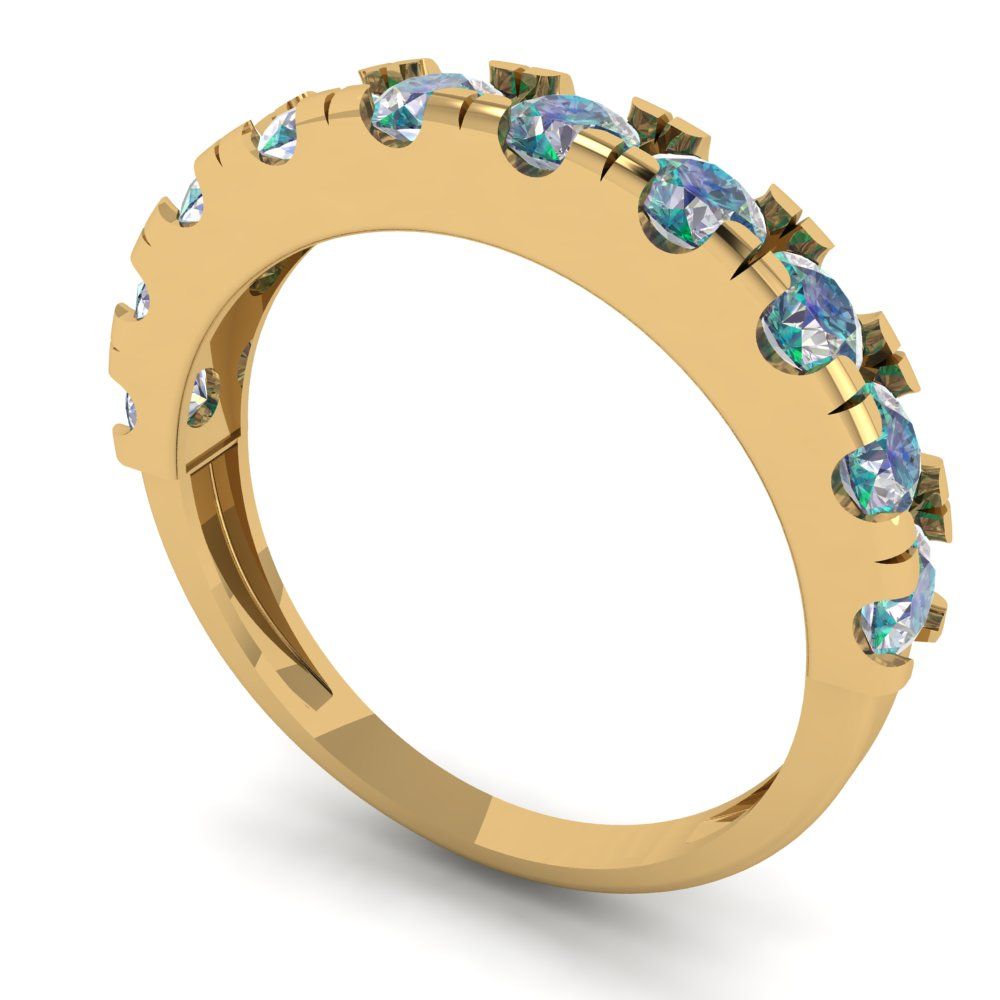 1 cttw Blue Moissanite Round Cut Yellow Gold Eternity Wedding Band