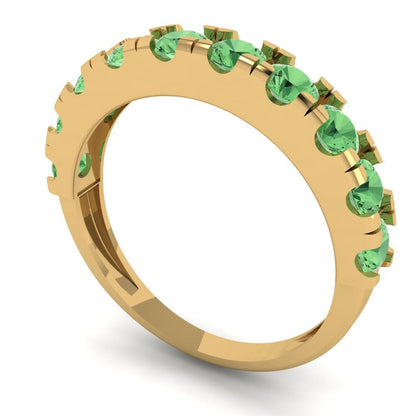 1 cttw Simulated Green Diamond Round Cut Yellow Gold Eternity Wedding Band