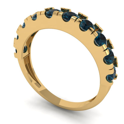 1 cttw Natural London Blue Topaz Round Cut Yellow Gold Eternity Wedding Band