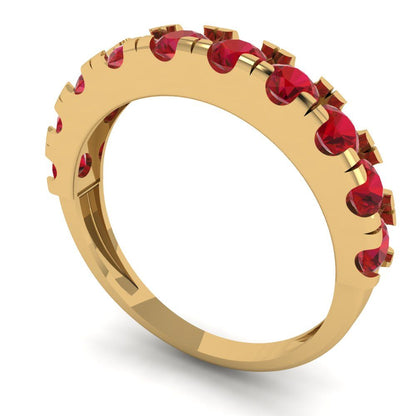 1 cttw Simulated Ruby Round Cut Yellow Gold Eternity Wedding Band