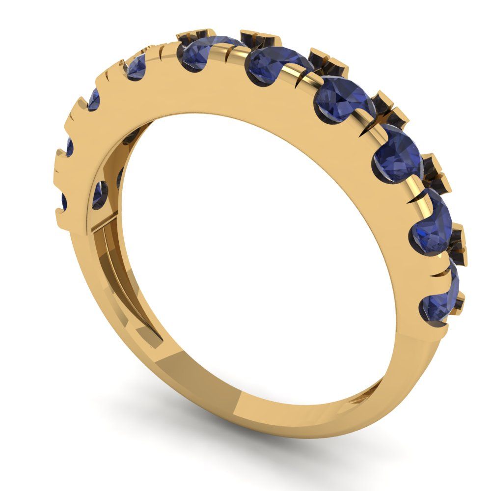 1 cttw Simulated Blue Sapphire Round Cut Yellow Gold Eternity Wedding Band