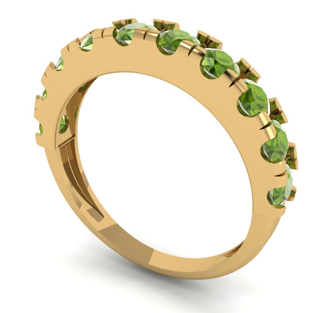 1 cttw Natural Peridot Round Cut Yellow Gold Eternity Wedding Band