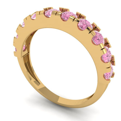 1 cttw Simulated Pink Diamond Round Cut Yellow Gold Eternity Wedding Band