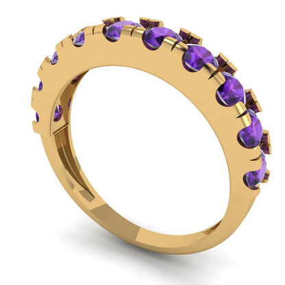 1 cttw Natural Amethyst Round Cut Yellow Gold Eternity Wedding Band