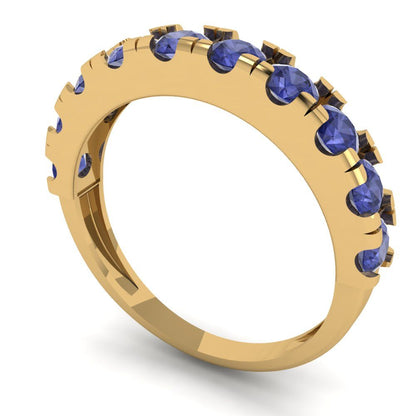 1 cttw Simulated Tanzanite Round Cut Yellow Gold Eternity Wedding Band