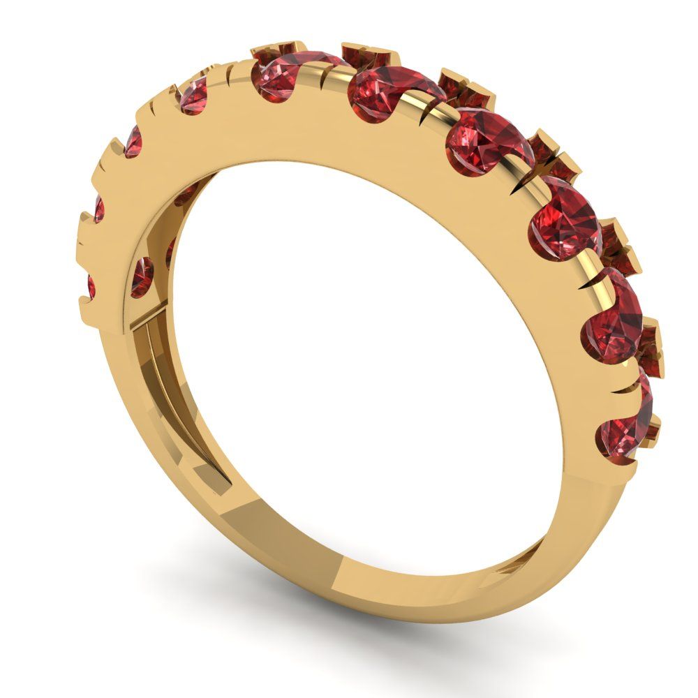 1 cttw Natural Garnet Round Cut Yellow Gold Eternity Wedding Band
