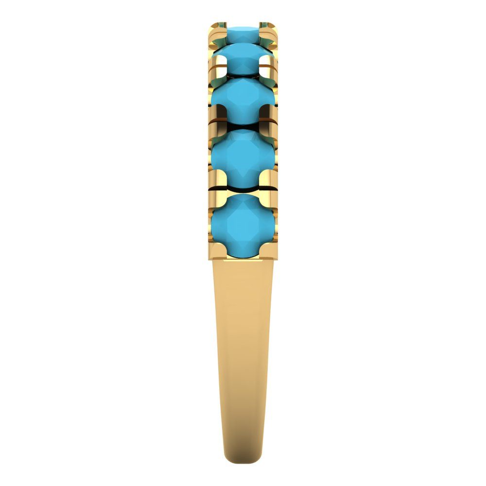 1 cttw Simulated Turquoise Round Cut Yellow Gold Eternity Wedding Band