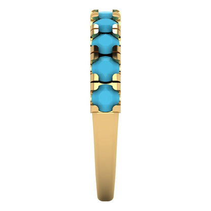1 cttw Simulated Turquoise Round Cut Yellow Gold Eternity Wedding Band