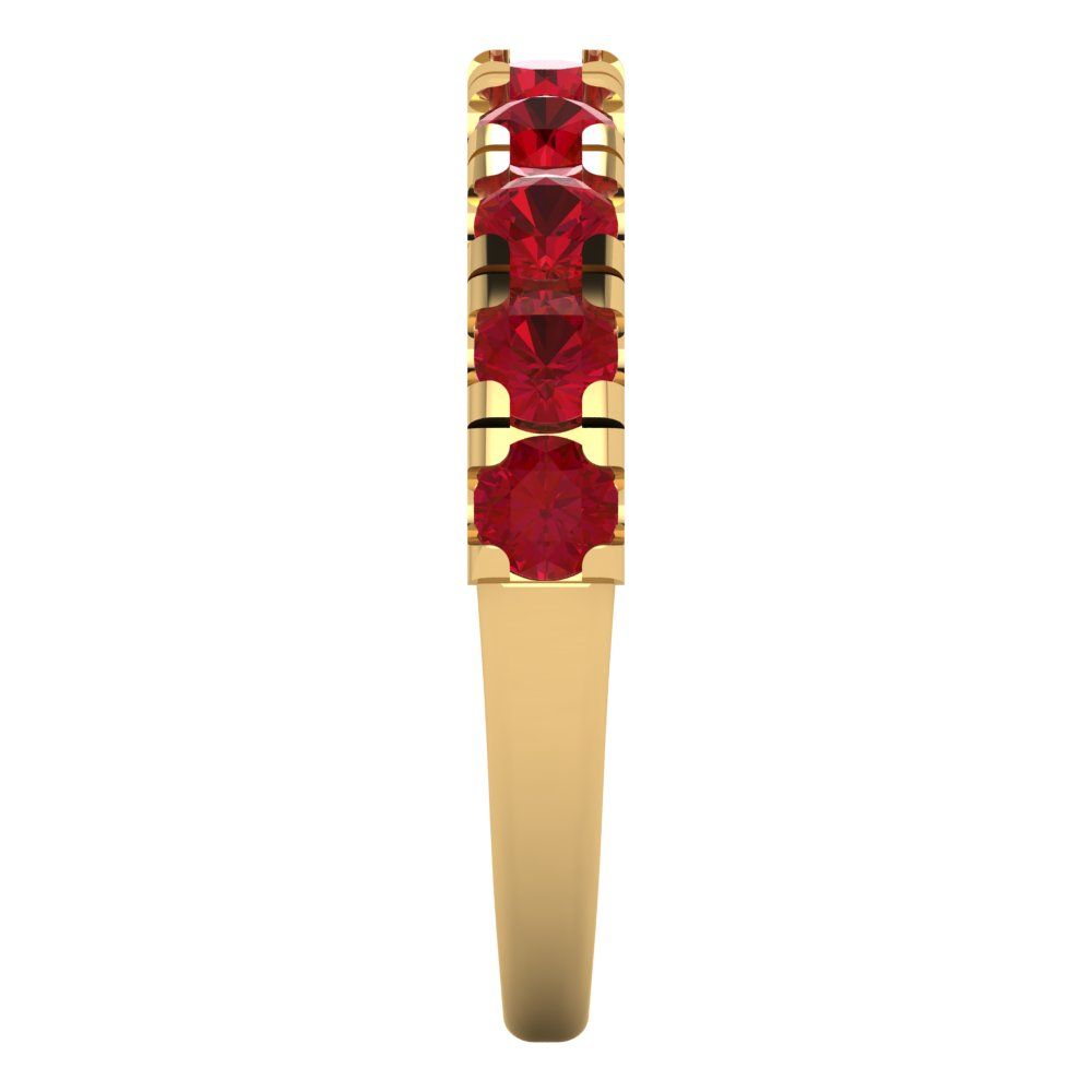 1 cttw Simulated Ruby Round Cut Yellow Gold Eternity Wedding Band