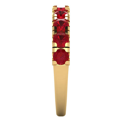 1 cttw Simulated Ruby Round Cut Yellow Gold Eternity Wedding Band