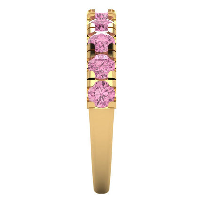1 cttw Simulated Pink Diamond Round Cut Yellow Gold Eternity Wedding Band
