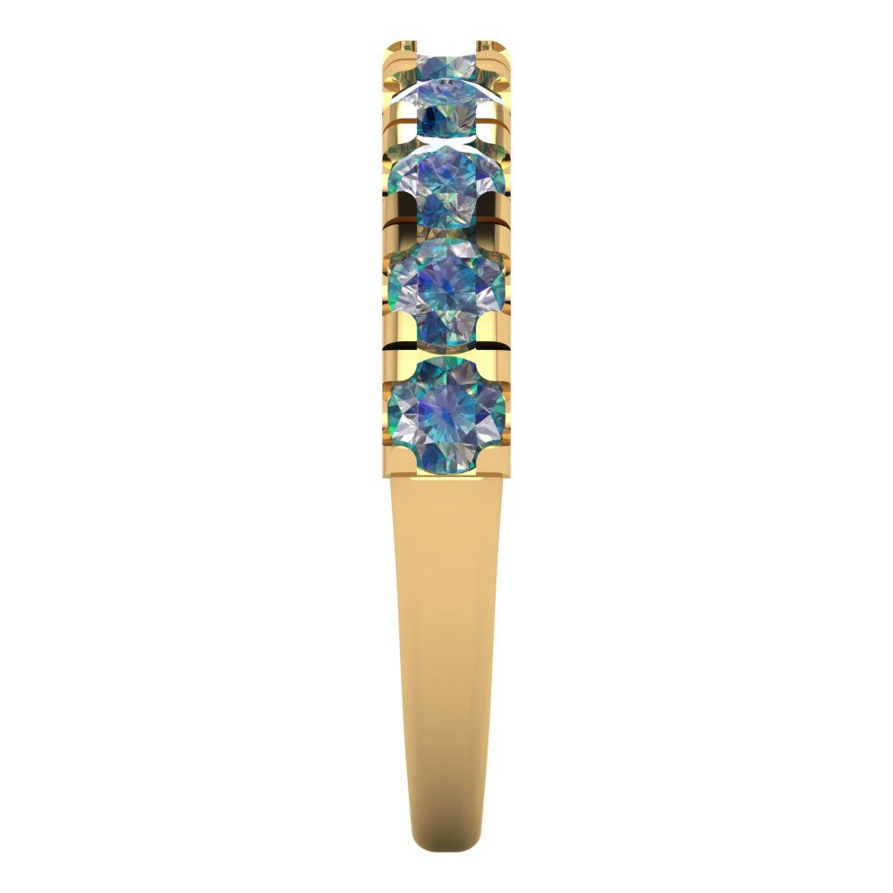 1 cttw Blue Moissanite Round Cut Yellow Gold Eternity Wedding Band