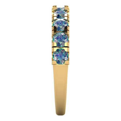 1 cttw Blue Moissanite Round Cut Yellow Gold Eternity Wedding Band