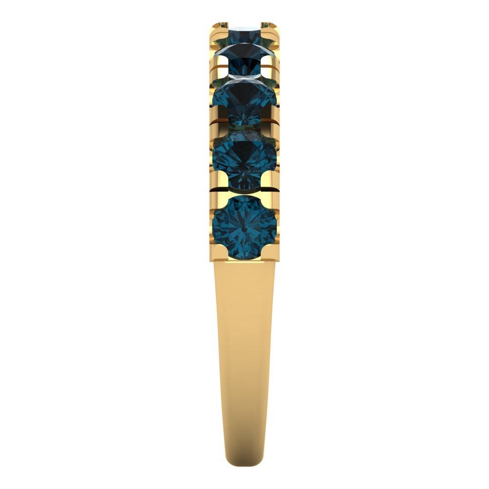 1 cttw Natural London Blue Topaz Round Cut Yellow Gold Eternity Wedding Band