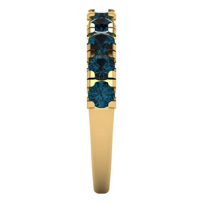 1 cttw Natural London Blue Topaz Round Cut Yellow Gold Eternity Wedding Band