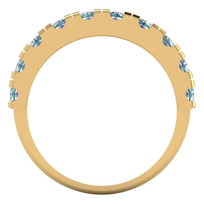 1 cttw Blue Moissanite Round Cut Yellow Gold Eternity Wedding Band