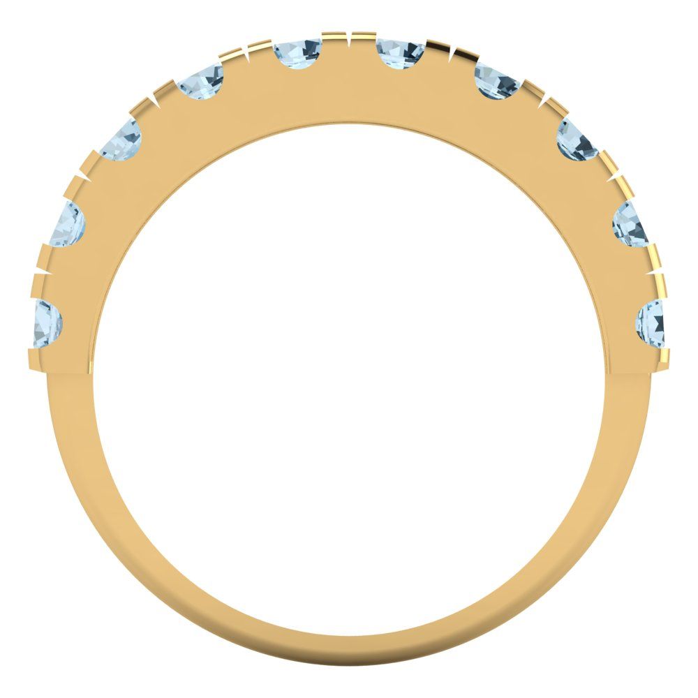 1 cttw Natural Aquamarine Round Cut Yellow Gold Eternity Wedding Band