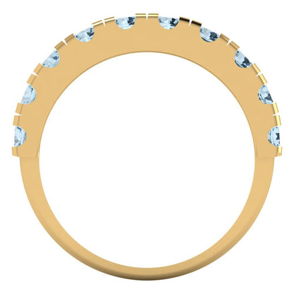 1 cttw Natural Sky Blue Topaz Round Cut Yellow Gold Eternity Wedding Band