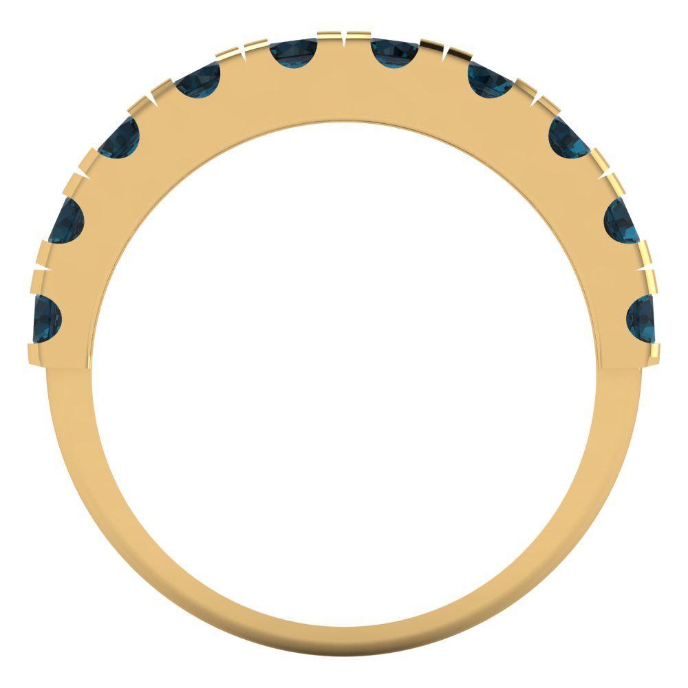 1 cttw Natural London Blue Topaz Round Cut Yellow Gold Eternity Wedding Band