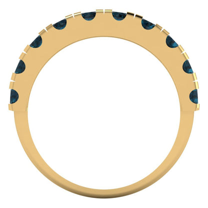 1 cttw Natural London Blue Topaz Round Cut Yellow Gold Eternity Wedding Band