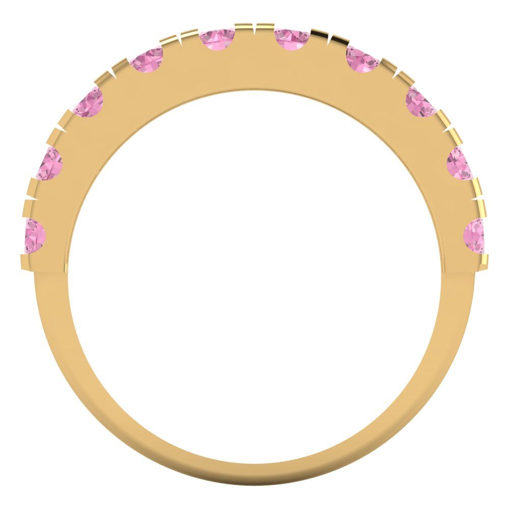 1 cttw Simulated Pink Diamond Round Cut Yellow Gold Eternity Wedding Band