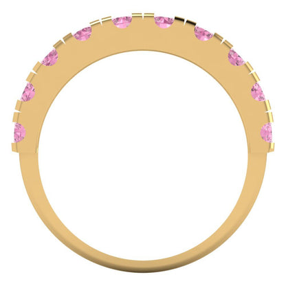 1 cttw Simulated Pink Diamond Round Cut Yellow Gold Eternity Wedding Band