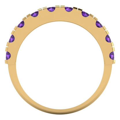 1 cttw Natural Amethyst Round Cut Yellow Gold Eternity Wedding Band
