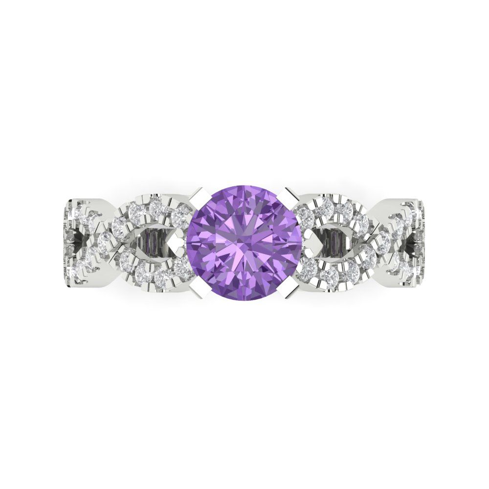 1.42 cttw Simulated Alexandrite Solitaire with Zirconia Simulated Diamond Accents Engagement Ring - Solid White Gold (VVS1, Round Cut,6.5mm)