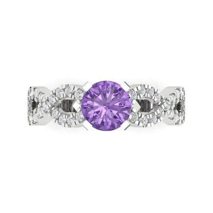 1.42 cttw Simulated Alexandrite Solitaire with Zirconia Simulated Diamond Accents Engagement Ring - Solid White Gold (VVS1, Round Cut,6.5mm)