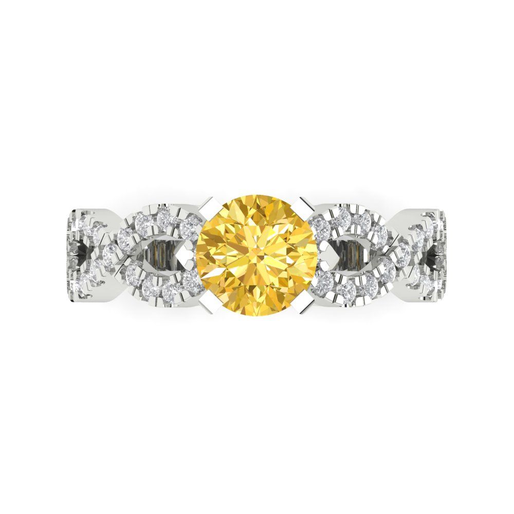 1.42 cttw Natural Citrine Solitaire with Zirconia Simulated Diamond Accents Engagement Ring - Solid White Gold (VVS1, Round Cut,6.5mm)