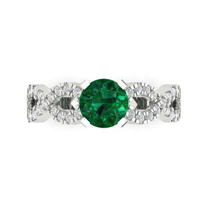 1.42 cttw Simulated Emerald Solitaire with Zirconia Simulated Diamond Accents Engagement Ring - Solid White Gold (VVS1, Round Cut,6.5mm)