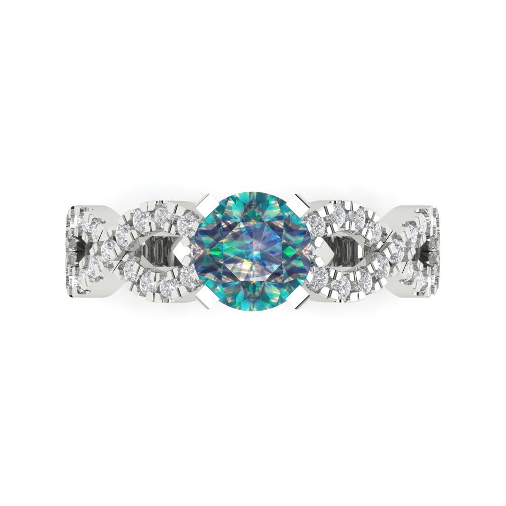 1.42 cttw Blue Moissanite Solitaire with Zirconia Simulated Diamond Accents Engagement Ring - Solid White Gold (VVS1, Round Cut,6.5mm)