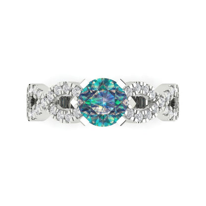 1.42 cttw Blue Moissanite Solitaire with Zirconia Simulated Diamond Accents Engagement Ring - Solid White Gold (VVS1, Round Cut,6.5mm)