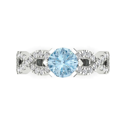 1.42 cttw Natural Swiss Blue Topaz Solitaire with Zirconia Simulated Diamond Accents Engagement Ring - Solid White Gold (VVS1, Round Cut,6.5mm)