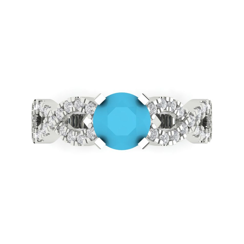 1.42 cttw Simulated Turquoise Solitaire with Zirconia Simulated Diamond Accents Engagement Ring - Solid White Gold (VVS1, Round Cut,6.5mm)