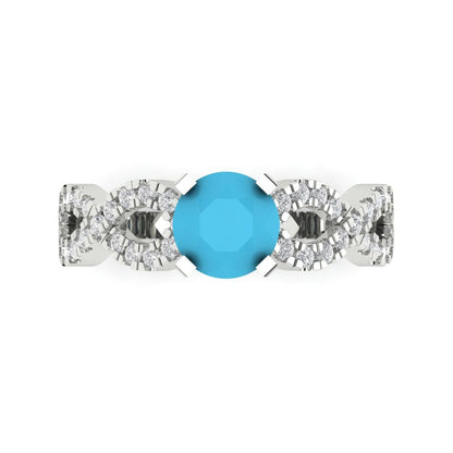 1.42 cttw Simulated Turquoise Solitaire with Zirconia Simulated Diamond Accents Engagement Ring - Solid White Gold (VVS1, Round Cut,6.5mm)