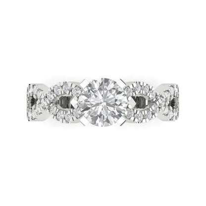 1.42 cttw Moissanite Solitaire with Zirconia Simulated Diamond Accents Engagement Ring - Solid White Gold (VVS1, Round Cut,6.5mm)