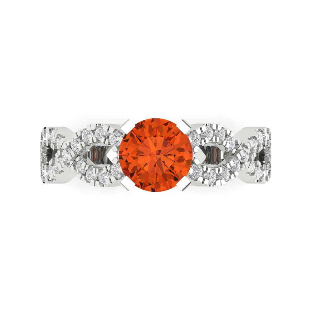 1.42 cttw Zirconia Simulated Red Diamond Solitaire with Zirconia Simulated Diamond Accents Engagement Ring - Solid White Gold (VVS1, Round Cut,6.5mm)
