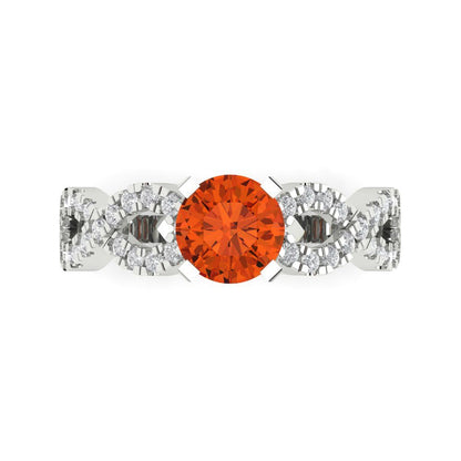 1.42 cttw Zirconia Simulated Red Diamond Solitaire with Zirconia Simulated Diamond Accents Engagement Ring - Solid White Gold (VVS1, Round Cut,6.5mm)
