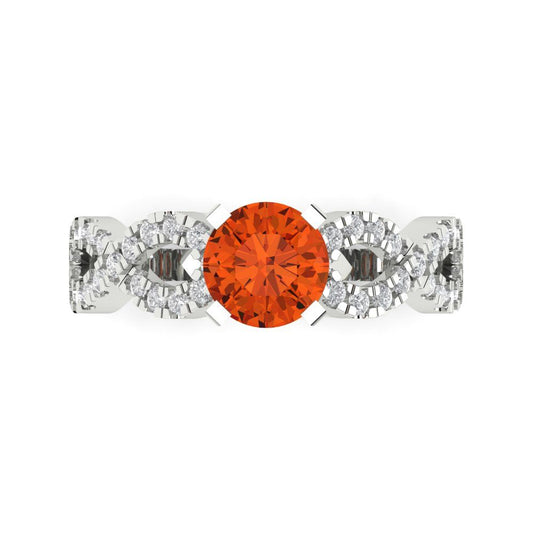 1.42 cttw Zirconia Simulated Red Diamond Solitaire with Zirconia Simulated Diamond Accents Engagement Ring - Solid White Gold (VVS1, Round Cut,6.5mm)