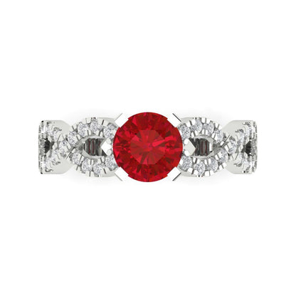 1.42 cttw Simulated Pink Tourmaline Solitaire with Zirconia Simulated Diamond Accents Engagement Ring - Solid White Gold (VVS1, Round Cut,6.5mm)