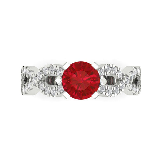 1.42 cttw Simulated Pink Tourmaline Solitaire with Zirconia Simulated Diamond Accents Engagement Ring - Solid White Gold (VVS1, Round Cut,6.5mm)