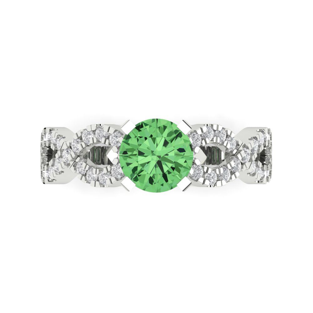 1.42 cttw Zirconia Simulated Green Diamond Solitaire with Zirconia Simulated Diamond Accents Engagement Ring - Solid White Gold (VVS1, Round Cut,6.5mm)