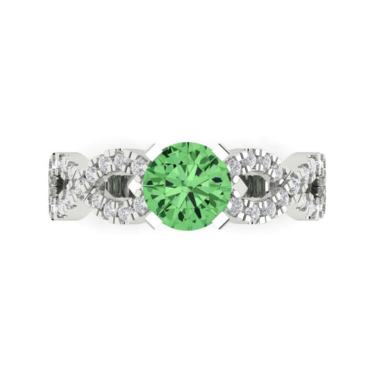 1.42 cttw Zirconia Simulated Green Diamond Solitaire with Zirconia Simulated Diamond Accents Engagement Ring - Solid White Gold (VVS1, Round Cut,6.5mm)